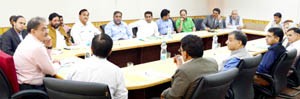 Speaker Legislative Assembly, Kavinder Gupta chairing a meeting at Srinagar on Wednesday.