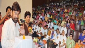 Minister for Health, Ch Lal Singh addressing a function on International Nurses Day at Jammu on Tuesday.