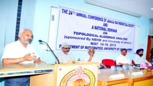 JU VC delivering inaugural address at annual conference of Jammu Mathematical Society on Thursday.