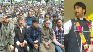 PCC chief G A Mir addressing workers convention in Anantnag on Tuesday.