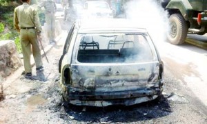 Car damaged due to fire.        -Excelsior/Parvaiz