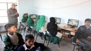 Students attending computer classes under Sadbhavna on Tuesday.