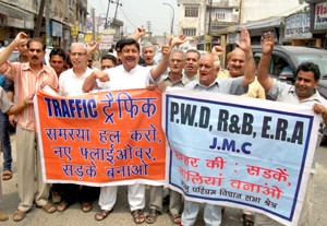 Activists of Jammu West Assembly Movement raising slogans in support of their demands on Monday.