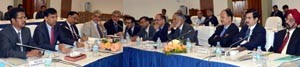 Governor, Reserve Bank of India, Raghuram Rajan chairing a meeting of J&K Bankers at Srinagar on Friday. 