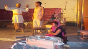 A scene from Punjabi play ‘Loha Kut’ staged by Manoranjan Kala Kendra at Luthra College of Educationi, Talab Tilli, Jammu.