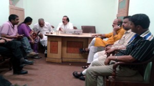 Senior BJP leader and MLC, Ajatshatru Singh, meeting with a delegation at party office in Jammu on Tuesday.