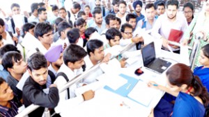 A heavy rush of students at 28th Job Fest in Aryans Campus, Chandigarh on Sunday.