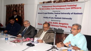 Officiating Vice-Chancellor CUK, Prof Mehraj-Ud-Din and other dignitaries during four day training programme for lawyers and law teachers on Thursday.