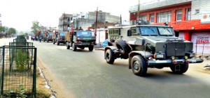 Army staging flag march on Satwari road in Jammu on Friday. More pics on page no. 5. -Excelsior/Rakesh