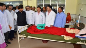 Minister for Health, Ch Lal Singh during visit to Dental College on Friday.