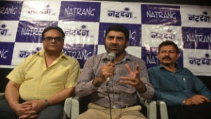 Natrang founder director Balwant Thakur addressing a press conference on Friday.