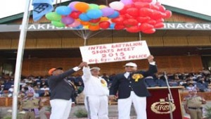 DGP K Rajendra releasing balloons to inaugurate Inter-Battalion Sports Meet at Srinagar on Friday.