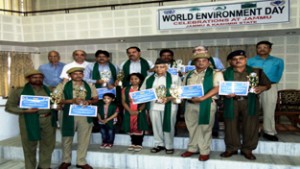 Persons felicitated by GGF on World Environment Day in Jammu on Friday.— Excelsior/Rakesh
