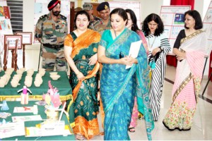 Naveeta K Singh, Chairperson, Family Welfare Organization, Crossed Swords Division having glimpse on items displayed at Akhnoor.