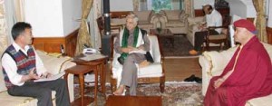 Chief Minister Mufti Mohd Sayeed in a meeting with CEC, Rigzin Spalbar at Srinagar.