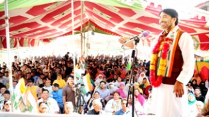 Pradesh Congress Committee, President Ghulam Ahmad Mir addressing party workers at Srinagar on Thursday. - Excelsior/Amin War