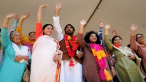 PCC president Ghulam Ahmad Mir along with All India Mahila Congress president Shobha Ojha and others at public meeting in Srinagar on Friday. — Excelsior/Amin War