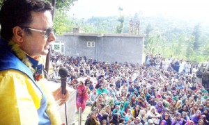 Minister for CA&PD Ch Zulfkar Ali addressing a public gathering on Wednesday.