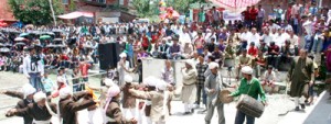 Artists performing folk dance during two-day Bani Lok Mela on Friday.