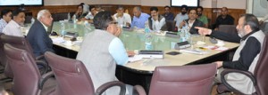 Chief Secretary, Iqbal Khandey chairing a meeting at Srinagar on Tuesday. 