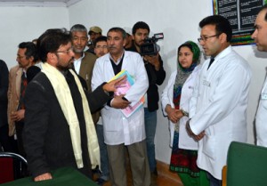 Minister for Health, Ch Lal Singh interacting with doctors at Kargil on Friday.