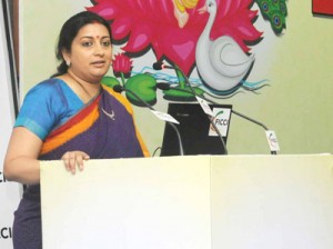 Union Minister for Human Resource Development, Smriti Irani addressing the Conference on Higher Education Policy, organised by the Hindu Education Board, in New Delhi on  Monday.