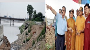 DyCM, Dr Nirmal Singh flanked by Minister of State for Education, Priya Sethi inspecting work on a project at Jammu on Thursday.