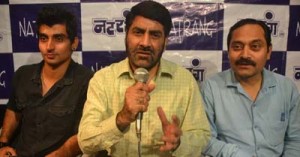 Natrang Director, Balwant Thakur, addressing the media in Natrang Studio Theatre, Jammu. 