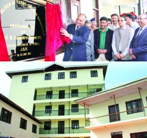 DGP K Rajendra inaugurating new hostel building at security lines Batmaloo on Monday.