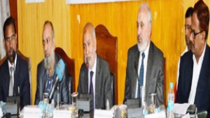 Minister for Education, Naeem Akhtar speaking during one-day conference at Srinagar on Wednesday.