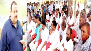 Provincial President NC, Devender Singh Rana addressing public gathering on Friday.