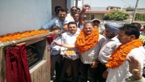 Speaker Kavinder Gupta unveiling foundation stone of a work in his constituency.