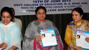 MoS for Education Priya Sethi releasing newsletter of GCW, MA Road in Srinagar on Tuesday.