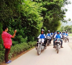 Motorcyclists displaying skills during expedition being organized by Rashtriya Rifles.