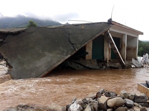 Cloudburst damages shops at Kalaban village in Mendhar area of Poonch on Thursday. Another pic on page 6.