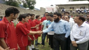 Chief guest interacting with players during District Level Inter-School Tournaments at GBHSS in Bhaderwah.