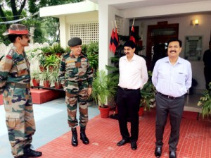 MoS Finance Pawan Gupta and Major General Anil Pratap Rai discussing developmental works in Army Zone.