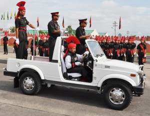 Lieutenant General RN Nair, inspecting the Passing out Parade in Srinagar on Saturday.— Excelsior/Amin War