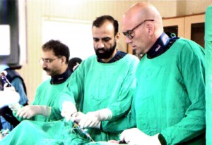 Dr Matthew Francis Erickson from Australia and Dr Sushil Sharma, HoD Cardiology, GMC Jammu conducting a procedure at SSH Jammu on Monday.