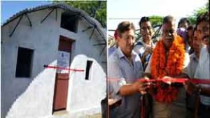 Minister for PHE Sukhnandan Kumar Choudhary inaugurating Multi Hazard safe IAY house at Jammu.
