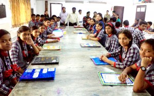 Students during Science Exhibition at KV-1 Udhampur on Friday.