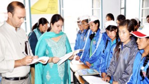 Minister of State for Education, Priya Sethi during her visit to a school in Leh.