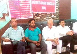 MLC Vibodh Gupta and others during a convention by RPA and JKPPM at Rajouri on Thursday. 