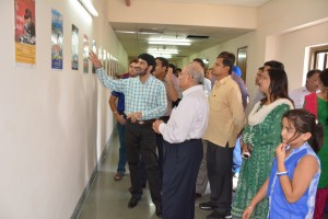 Prof Sudhir K Jain having glimpse of posters during exhibition at SMVDU, Katra.