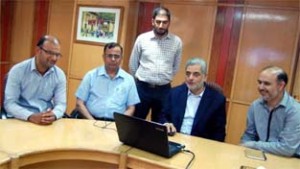 Chairman & CEO of J&K Bank, Mushtaq Ahmad, launching intranet site at Srinagar on Tuesday.