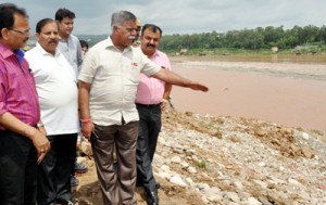 PHE Minister Sukhnandan Choudhary during visit to flood affected areas of Jammu.