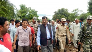 MLA Javed Rana touring cloudburst hit areas of Mendhar.