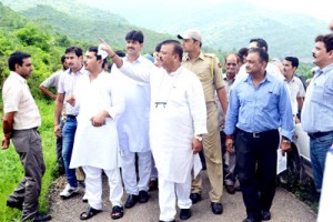 Minister for Industries Chander Parkash Ganga inspecting industrial site at Tajoor.