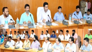 Deputy Commissioner, Dr Shahid Iqbal Choudhary chairing a meeting at Udhampur on Thursday.