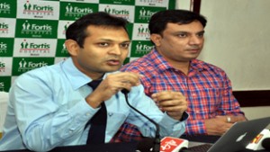 Dr Ravul Jindal talking to media persons at Jammu on Saturday.